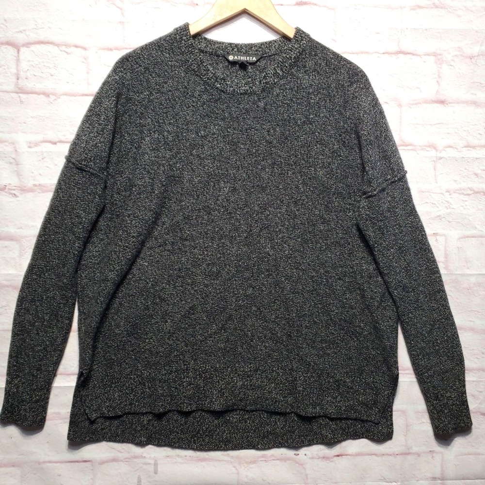 Athleta Crewneck Sweater Womens Small Gray Wool Cashmere Blend Marled Knit